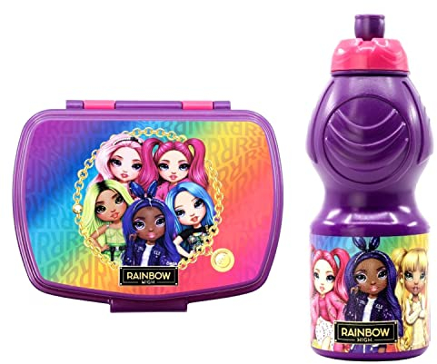Goldkids Rainbow High Surprise Puppen Brotdose 17 x 14 x 6 cm Kinder Lunchbox Brotzeitdose Brotkasten für Frühstück Box Trinkflasche Schule Freizeit Kunststoff-Box inkl leuchtender Anhänger
