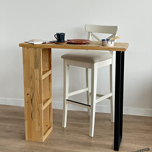 [en.casa] Mesa de Bar con Estantería Mesa de Bistro Elegante Mesa Alta de Cocina con Estantes Integrados Pino 90 x 90 x 29 cm Madera/Metal Natural/Negro