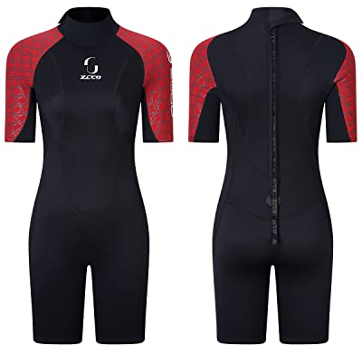 Neoprenanzug Damen Rückenreißverschluss Kurze Neoprenanzug Herren 3mm Neopren Kurzarm zum Surfen Schwimmen Kajakfahren Schnorcheln Kanufahren Gerätetauchen (Damen Rot, XXL)