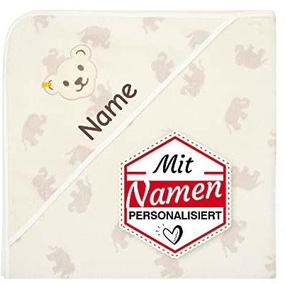 LALALO Steiff Badetuch mit Kapuze mit Namen personalisiert/Bestickt, Kapuzenhandtuch 100x100 cm