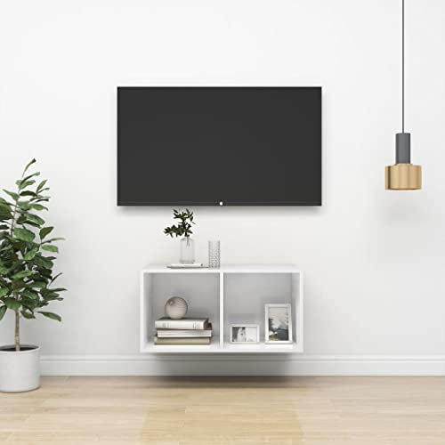 lvssiao Modulo TV per sala da pranzo, mobile TV da parete compensato bianco lucido 37 x 37 x 72 cm mobile kit di facile montaggio