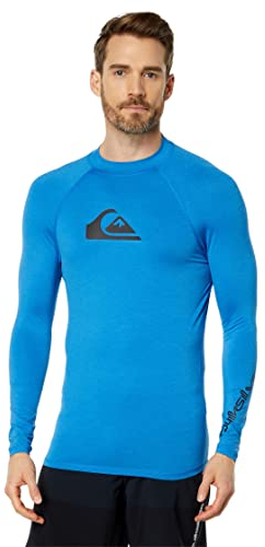Quiksilver Herren Standard All Time Long Sleeve Rashguard UPF 50 Sun Protection Surf Shirt, Schnorchel Blue Heather, S