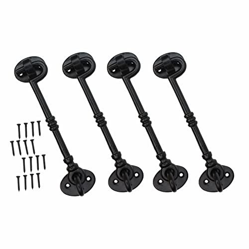 SUL Cast Iron Antique Design Cabin Hook 150mm with Mounting Screws, Heavy Duty Gate Latches, Hook and Eye Latch for Garage, Door, Window (6 Inch – Black) (4pk)