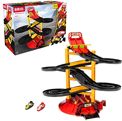 BRIO – 30550 Rennbahn-Turm mit Zwei Rennwagen | Rennwagen-Spielzeugset für Kinder ab 3 Jahren