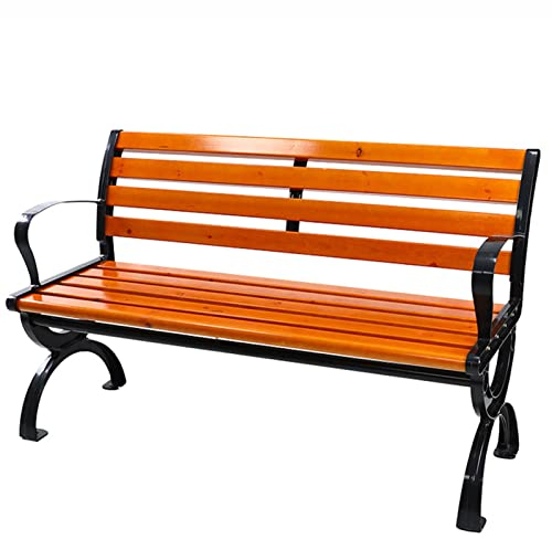 HUHJYUGE Gartenbank Metall Modern, Outdoor Bank Wetterfest Bequem, Parkbank Gusseisen Gestell, Terrassenbank Massivholz Latten Mit Armlehnen & Rückenlehne, 500kg Belastbar (180cm)