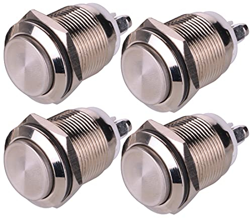 GUUZI 4 Pezzi 5A/12V/24V/125V/250V Interruttore a Pulsante a Scatto Impermeabile 19mm con Terminali a vite Interruttore a Pulsante in Metallo in Acciaio Inossidabile(Testa Alta)