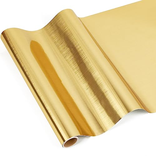 IModeur Metallisch Gebürstet Gold Vinylfolie Plotter - 30,5 x 125 cm Plotterfolie Gold Vinyl für Cricut, selbstklebendes Vinyl für DIY-Geschenke, Geburtstagsfeier
