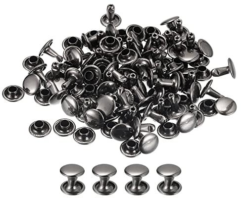 sourcing map 100 Sets Leather Rivets, 8mm Double Cap Rivets 8mm Height Metal Studs Rivet for Leather Craft Repair DIY Purse Belts Bags Shoes, Gun-Black