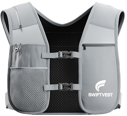 SWIFTVEST Running Vest for Women Men, INCLUDED - 500ml Soft Flask Water Bottle, Lightweight Reflective Phone Holder, Hydration Vest, Adjustable Unisex, Running Accessories