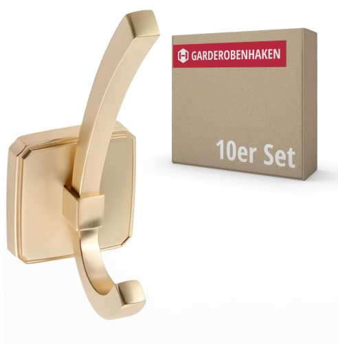 Gedotec Alice Lot de 10 crochets porte-manteau en métal doré brossé I Profondeur 62 mm I Lot de 10 crochets muraux à visser I Crochets muraux modernes avec matériel de fixation