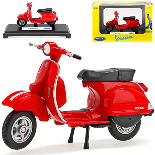 Welly Vespa PX 125 2016 Rot Roller 1/18 Modell Motorrad mit individiuellem Wunschkennzeichen