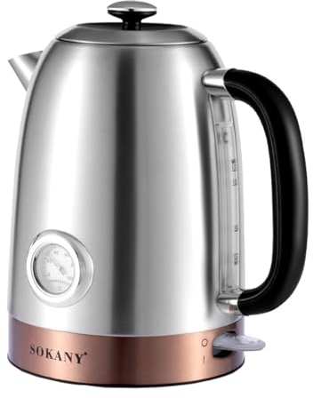 SOKANY SK-1031 2000W Wasserkocher, 1,7L Teekocher, Temperaturanzeige, Trockengehschutz & Auto-Off, Wasserstandsanzeige, Wasserkocher Edelstahl