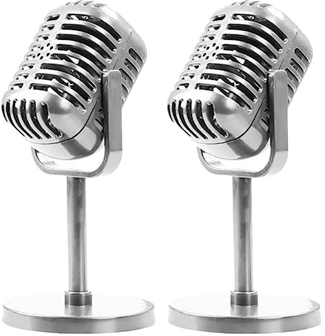 Fopytu Retro Microphone Props Model, 2 Pcs Vintage Prop Mic, Fake Microphone Table Ornament for Halloween Wedding Birthday Party Decoration