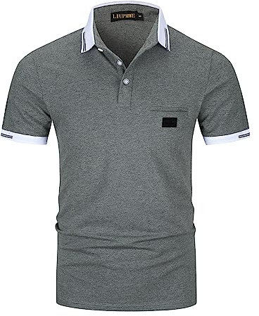 LIUPMWE Mens Short Sleeve Polo Shirts Casual Classic Summer Contrasting Colors Basic Golf T-Shirt Tops,XL,Grey-39