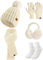heekpek Mütze Schal Handschuhe Ohrenschützer und Socken Set Damen 5 Stücke Warme Wintermütze Winterschal Strick Winterzubehör Winterset 5 in 1, Cremefarben