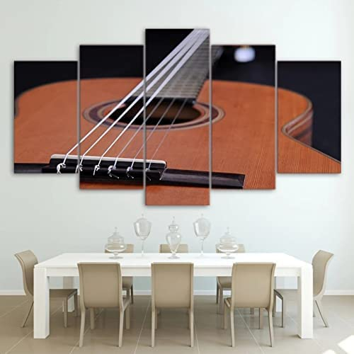 5 Teilig Bilder Wandbild Leinwandbild Musikalische Gitarre Mit Rahmen 150 X 80 Cm Moderne Wohnzimmer Wanddekoration Deko Kunstdruck-Wanddekoration Design Wand Bild