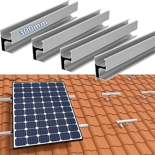 Photovoltaik montageschiene 300mm, Aluprofil Schiene Solar Ziegeldach/Blechdach/Bitumendach/Metalldach Montage Set 1 Module Befestigung Montageschiene PV-Anlage, Systemprofil für Solarpanel 4 Stück
