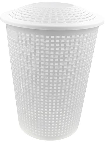 HRB Wäschekorb mit Deckel Rattan, Wäscheaufbewahrung aus Kunststoff, Wäsche Sortierer (Weiß, Rund)
