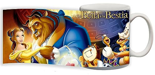 Tazza Cartoni a tema le Principesse delle favole gadget compatibile Personalizzabile con Nome Idea Regalo x compleanno feste (Bella e la bestia Ballo)