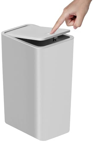 TIPGO Bathroom Trash Can with Lid, 10 Liter/ 2.6 Gallon Slim Garbage Can, Small Trash Bin Waste Basket with Pop-Up Lid for Kitchen, Bedroom, Living Room, Office (Grey)