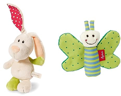 NICI 39685 Schmusetier Hase Tilli 25cm - Stofftier für Babys, Kleinkinder und alle Kuscheltierliebhaber & SIGIKID 41179 Greifling Schmetterling Red Stars Mädchen und Jungen Babyspielzeug