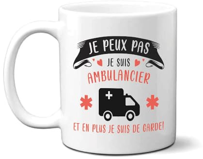 Lalasol Mug Homme AMBULANCIER - Cadeau Humour AMBULANCIER pour Anniversaire Collègue De Bureau Homme Ou Départ en Retraite Ou Cadeau Collègue Noël – Imprimé en France