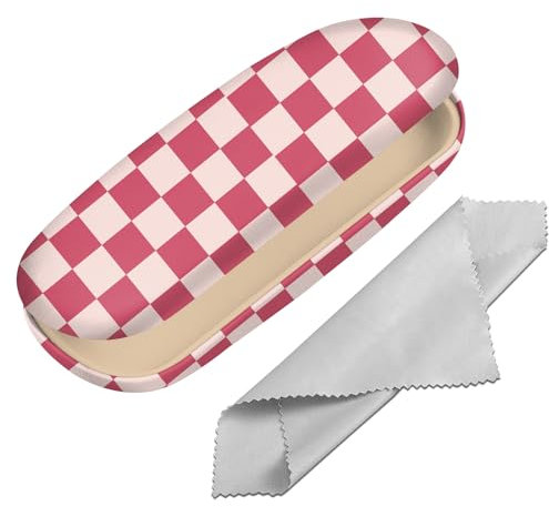 BHAHB Hardcase Brillenetui,Kratzfeste Sonnenbrillen Brille Niedlich Hartschale Brillenorganizer mit Reinigungstuch für Frauen Männer (M12-Rosa Kariert)