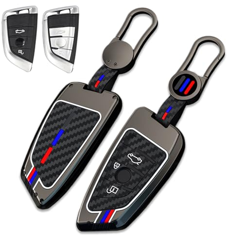Noreyvis Key Cover Case, Zinklegierung Schlüsselanhänger Fall Halter Shell mit Schlüsselanhänger kompatibel für BMW 2 5 6 7 Series X1 X2 X3 X5 X6 X7 F15 F16 F48 M5 M6 GT3 GT5 (3 Tasten Grau)
