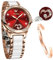 OLEVS Montres pour femme à remontage automatique en or rose avec diamants - Robes de luxe - Bracelet en céramique blanche, 6631 rouge
