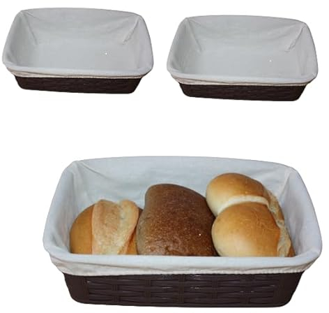 TAMLED Brötchenkorb rechteckig mit waschbarem Stoffeinsatz 25,8 x 18 x 7,5 cm Kunststoff Brot Obst Accessoires Süssigkeiten Chips (6274012003LC)