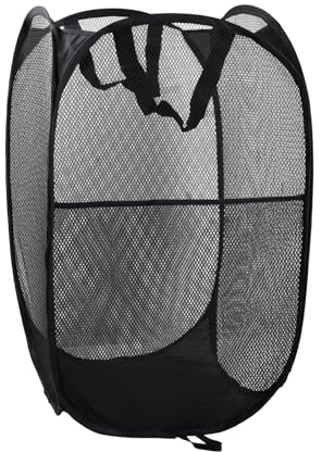 Anseom Panier à Linge Pliable, Pop Up en Maille Filet Sac à Linge avec Manipuler Grand Panier à Linge Noir, Panier à Linge Sale en Filet Pliable pour Dortoir de Voyage Familial et Voyage