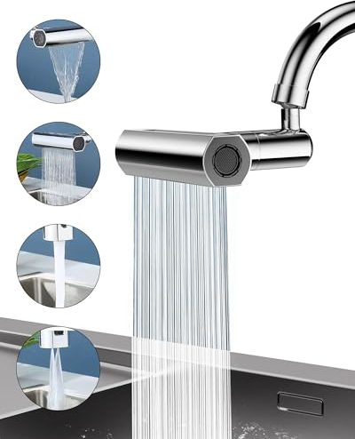 LUV 4-in-1 Wasserfall-Küchenarmatur, 360° schwenkbarer Wasserhahn-Verlängerung für Küchenspüle, spritzwassergeschützter Küchenarmatur-Kopf, hoher Bogen-Wasserhahn, geeignet zum Waschen von Obst und