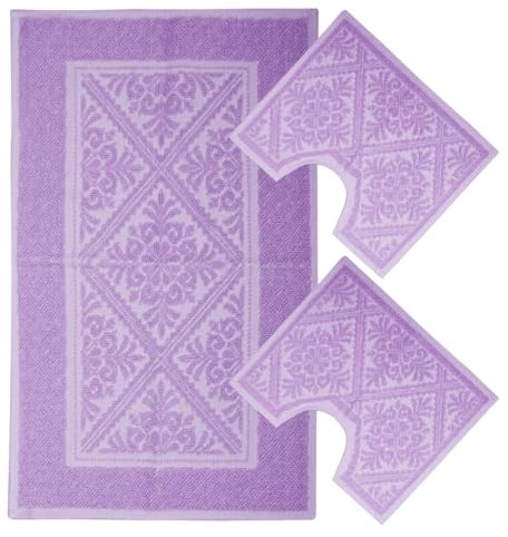 Set Tappeti Bagno Sardo Tris 3 Pezzi Doccia Bidet Water Cotone (Lilla)