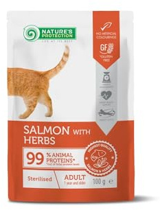 Natures P Cat STERILISED mit Lachs und Kräuterbeutel, 100 g