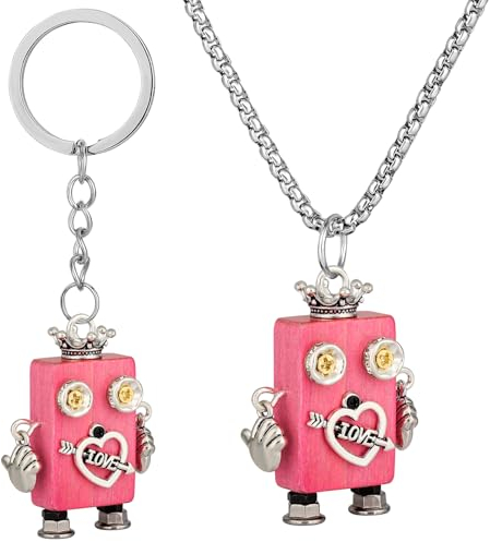 DRMFLE Handgefertigter Roboter-Schlüsselanhänger für Damen, love, One size