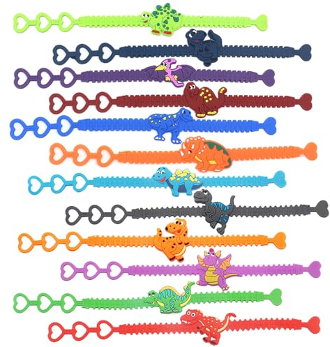 12 Stück Dinosaurier Armband,Stimmungsarmband für Kinder, Kindergeburtstag Gastgeschenke,Kinderarmband, Kinder Schmuck Set Armband für Mädchen Geburtstag Party Dress Up Kostüm Zubehör,Jungen & Mädchen