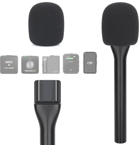 YOUSHARES Universal Interview GO Handheld Adapter for Rode Wireless GO II Mic, Wireless GO/Me/Pro, DJI Mic, DJI Mic 2 - Interview Microphone Handle with Mic Cover Foam for Most Wireless Mic