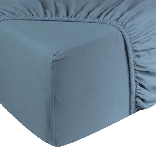 DoubleDry Spannbettlaken Jersey 90x200cm - 100% Baumwolle - Spannbetttuch - 28cm Steg - Petrolblau