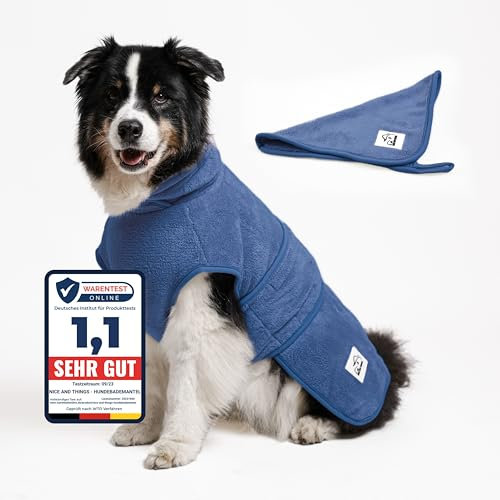 Nice and things® TESTSIEGER Hundebademantel - Flauschiger Mikrofaser-Mantel für trockene, glückliche Hunde - Saugstark, waschbar und gemütlich - Grösse: L