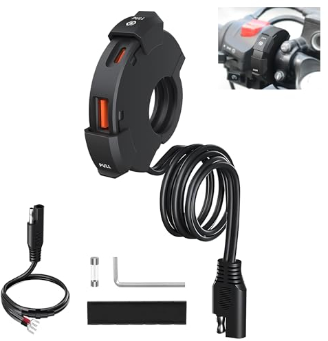 Usb Steckdose Motorrad 12V Motorrad Ladegerät mit QC3.0 18W USB-A und 30W Type-C Wasserdicht für 22-25mm Lenker für Motorräder ATV Elektroroller