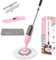 True & Tidy Multi-Surface Spray Mop Kit with Flat, Round, Squeegee Mop Heads, Refillable Water Bottle, Machine Washable Microfiber Pads for Floors, Windows and Glass