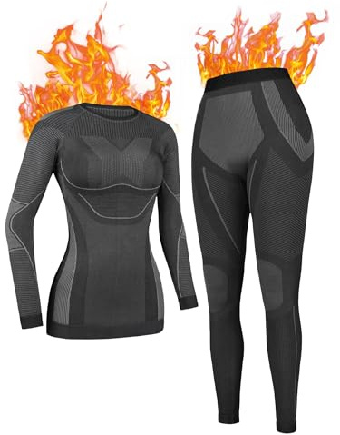 Charmo Thermounterwäsche Damen Winter Skiunterwäsche Atmungsaktiv Funktionswäsche Warme Thermo Unterwäsche Set lang Oberteil und Unterteile Extra warm