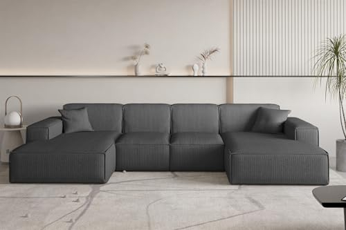 Fun Möbel Wohnlandschaft Sofa U-Form CELES Premium XS in Stoff Scala (Anthrazit)
