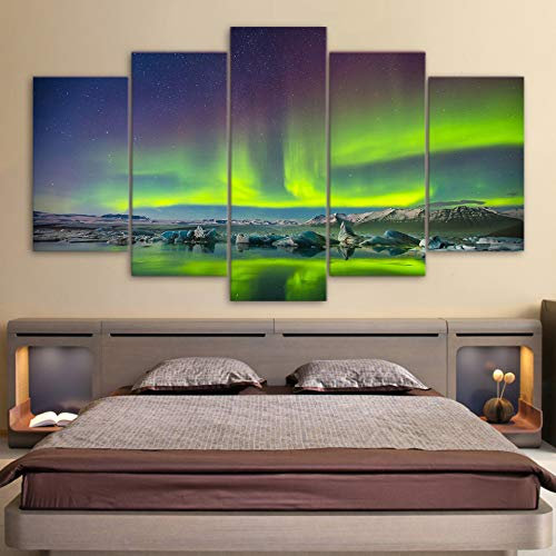 QYYAMDEQ Moderne Bilder Wohnzimmer 5 Teiliger LeinwandbilderAurora Psychedelischer Sternenhimmel Poster Mit Rahmen Hd Für Heimdekoration Personalisierte Bilder Leinwandbilder Xxl