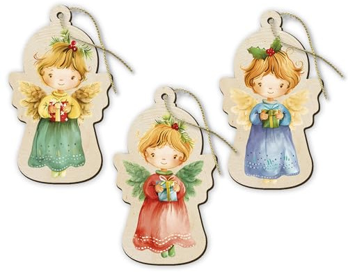Fratelli Bonella 3-teiliges Weihnachtsschmuck-Set Weihnachtsdeko mit Engelchen, hergestellt in Italien
