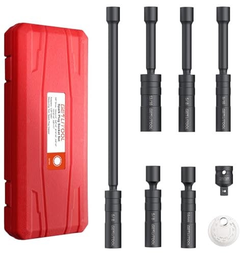 GETLITOOL 6PCS 3/8-Inch Drive Magnetic Swivel Spark Plug Socket Set, CR-V Spark Plug Socket with Size-marked for Repairing Car, 12 Point, Include 9/16-Inch, 5/8-Inch, 13/16-Inch, 14mm Socket