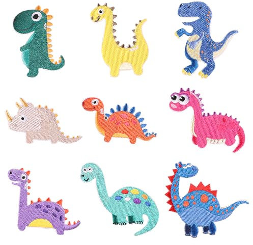 9 Pcs Dinosaur Kids Iron on Patches for Clothing, Cute Embroidery Applique Patches, Iron On & Sew On Patches, Cartoon Embroidered Dinosaur Patches for Clothes, Hat, Jeans, Backpacks, Jacket, DIY