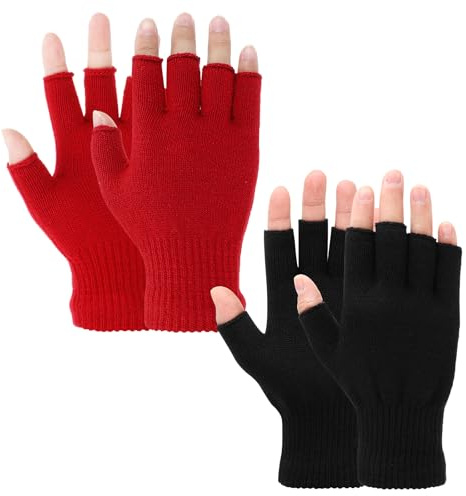 Grevosea 2 Pair Fingerless Warm Gloves - Winter Half Finger Gloves Thickened Knit Touchscreen Stretchy Mittens for Men Women