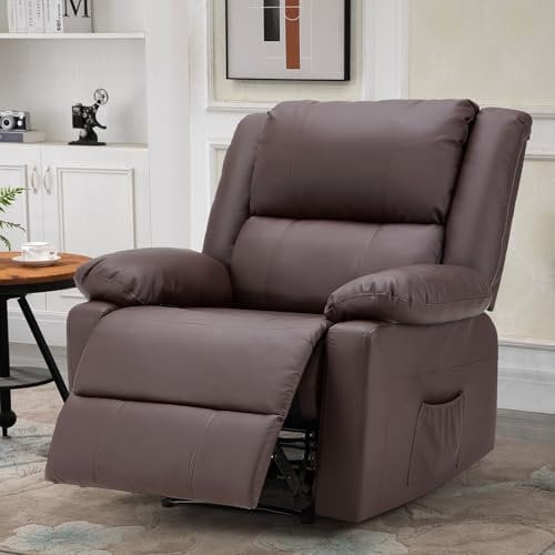 UNIONLINE Relaxsessel mit Liegefunktion, Ergonomisches Fernsehsessel bis 150kg belastbar, Moderner Einzelsessel aus Kunstleder mit Manueller Steuerung, Seitentaschen,Fußteil(Braun)
