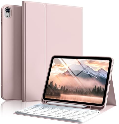 SZPSGC Keyboard Case for iPad (A16) 11th/10th Generation 2025/2022 11/10.9 inch, Smart Folio Cover with Pencil Holder, Detachable Wireless Bluetooth iPad Keyboard Case, Pink